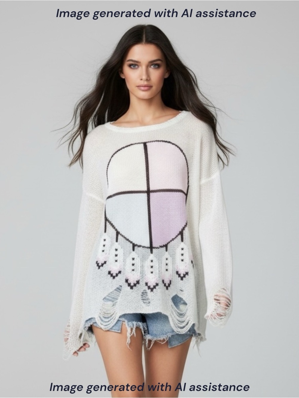 Wildfox White Label S dream catcher distressed sweater
